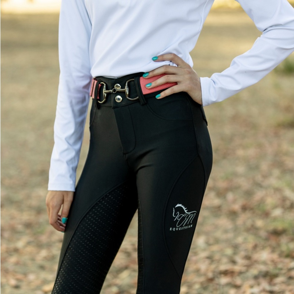 NWT Black Equestrian button up riding breeches full bottom 4 stretch custom